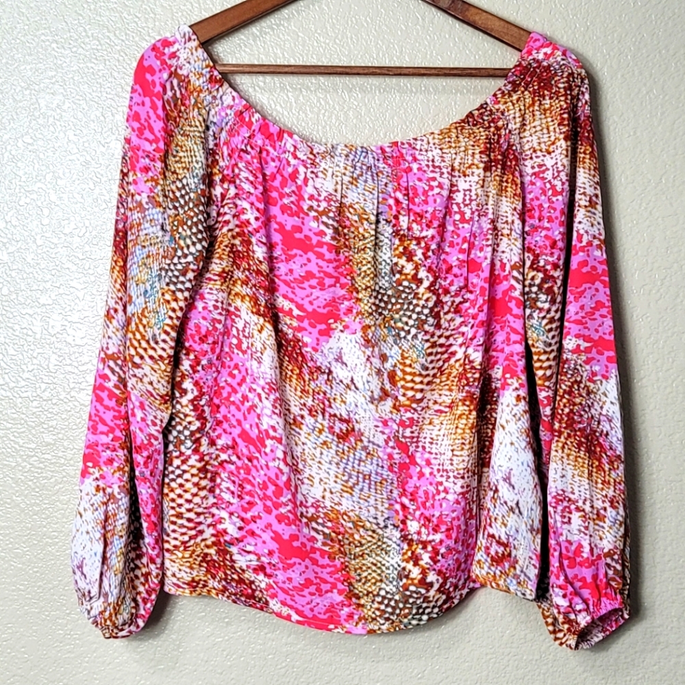 En Creme Blouse Womens Sz M Multicolor Snake Print Long Sleeve Shirt Top